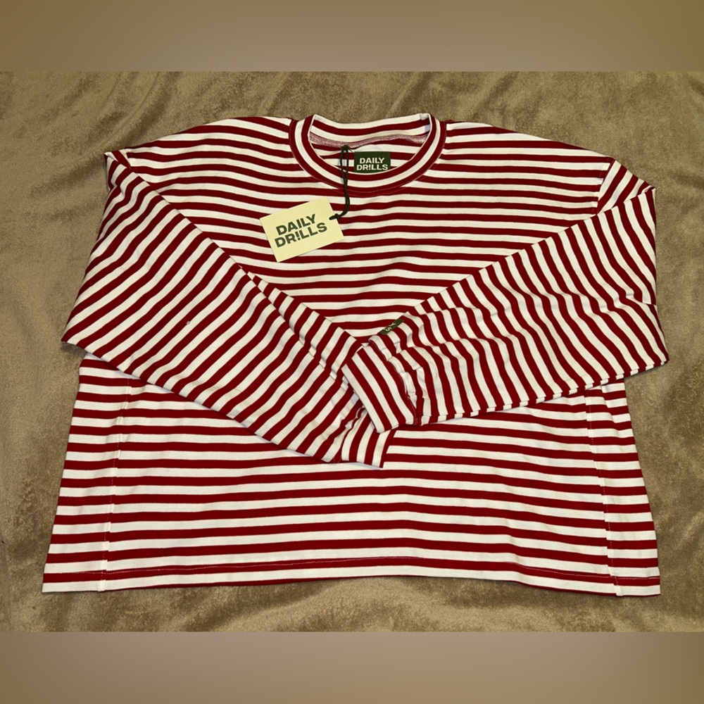 Daily Drills Striped Cotton Long Sleeve - Red + White Stripe Size M/L NWT